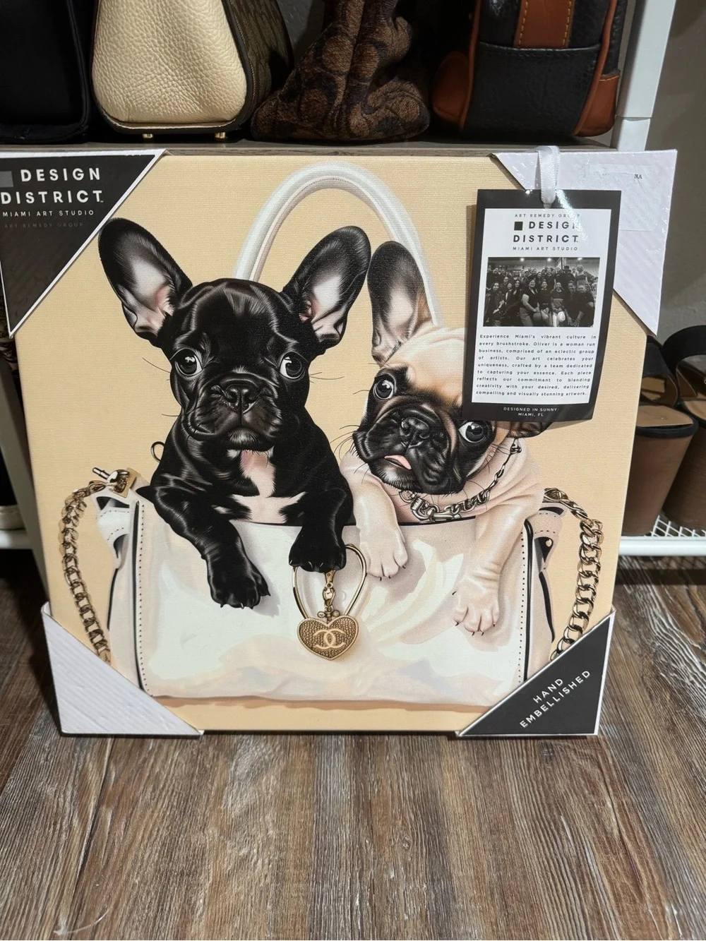 CHANEL Black & Cream French Bulldog Tote Wall Art